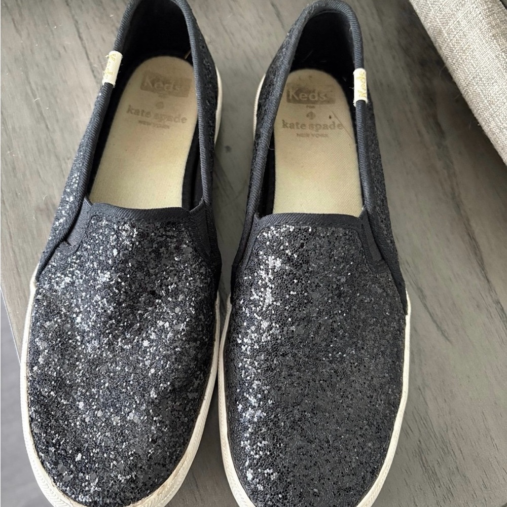 Kate Spade Keds Black Sparkle Women's Slip-On Flats